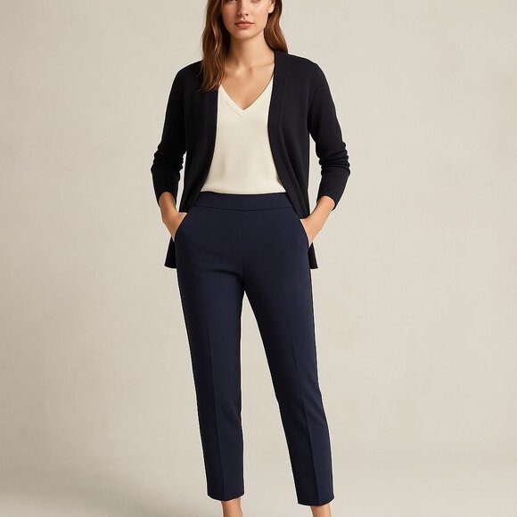 Hugo Boss Tahwena Womens Navy Blue Slim Fit Trousers Pull-On Dress Pants Size 8 - Picture 1 of 16